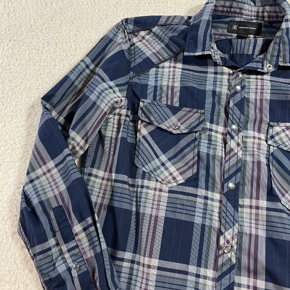 International Concepts Shirt Men's Medium Blue Pearl Snap Button Up - Picture 3 of 8